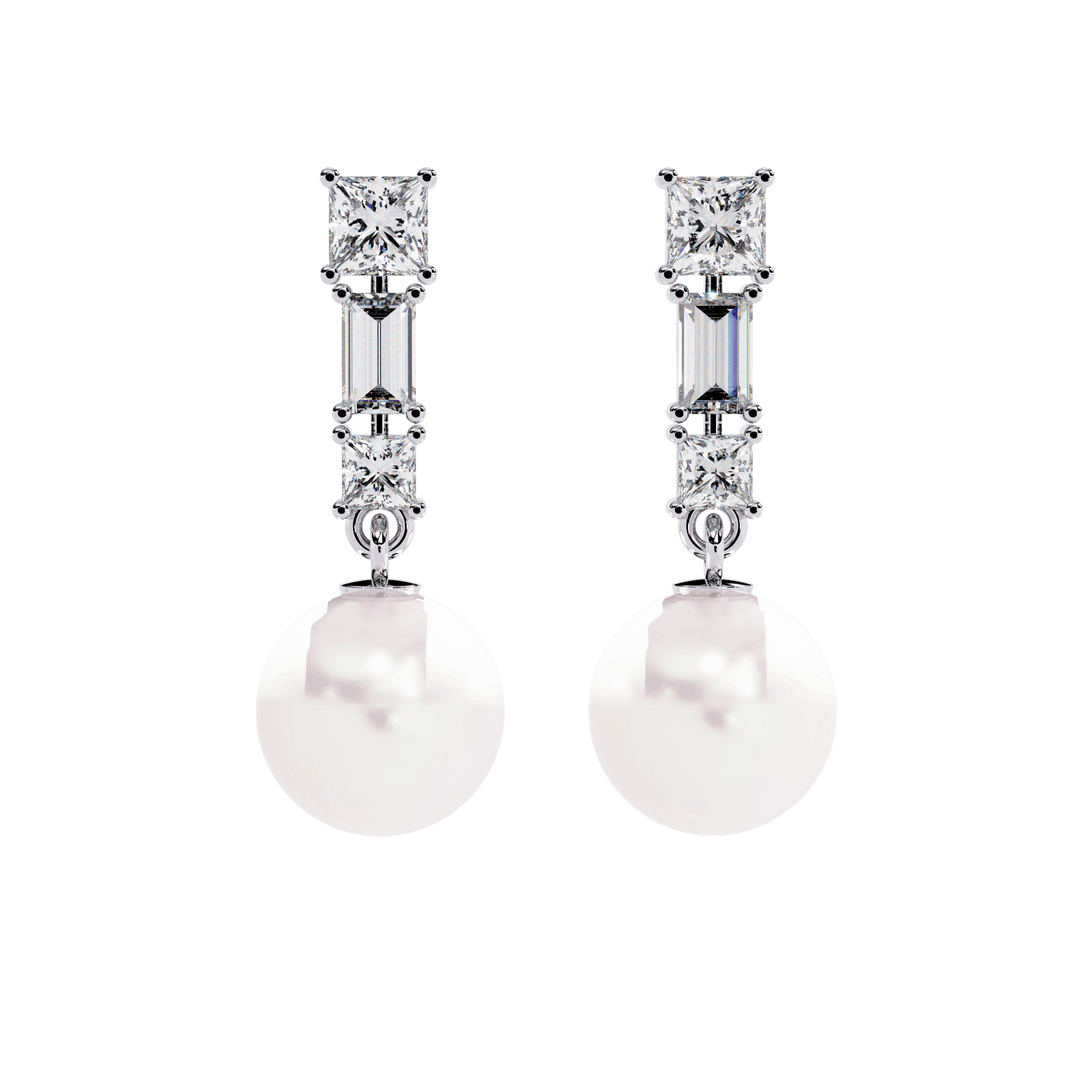 Pearl Dangler With Diamond Baguettes