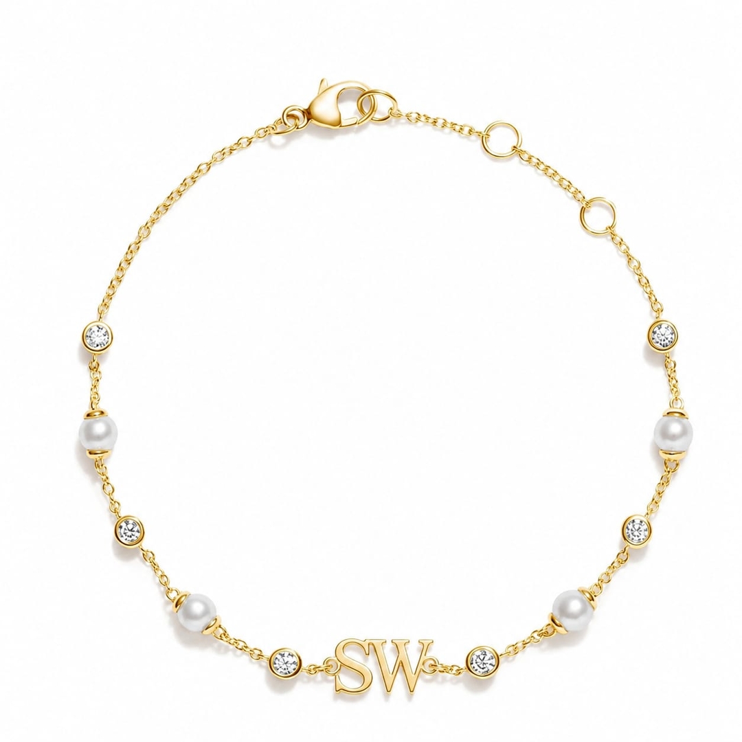 Customized Name Bracelet With Pearls And Diamonds