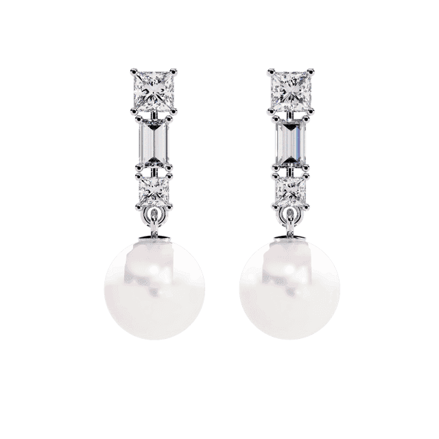 Pearl Dangler With Diamond Baguettes